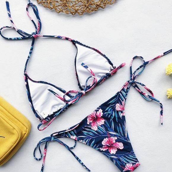 ♦️⛱ Floral Strap Ties Bikini Set Dark - Picture 3 of 4